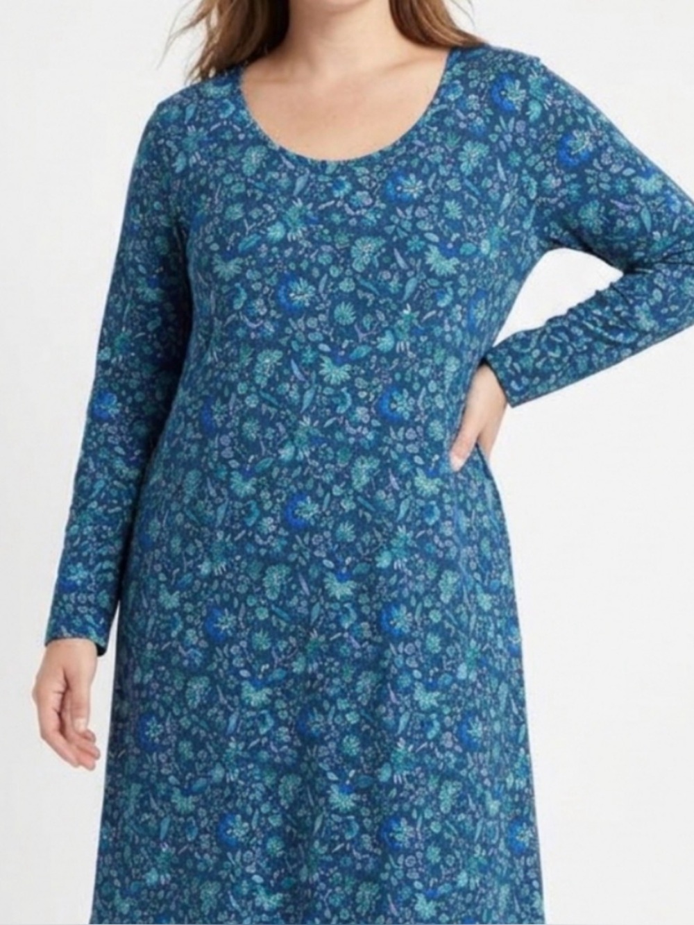 Lands' End XL 18 Women's Blue Ditsy Floral Print Midi Dress